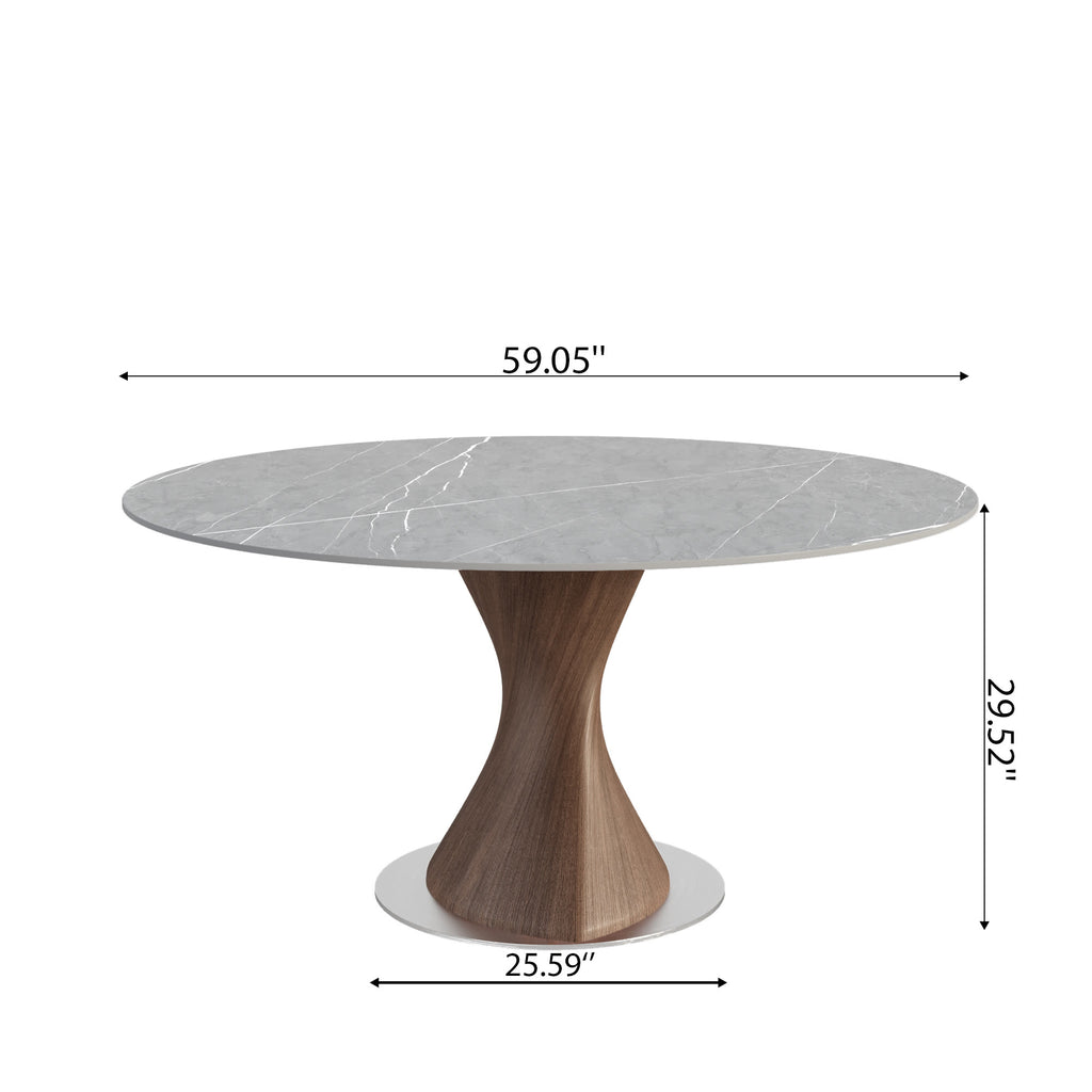 Verona Dark Walnut Solid Wood Pedestal Dining Table with Gray Stone Top - image 8