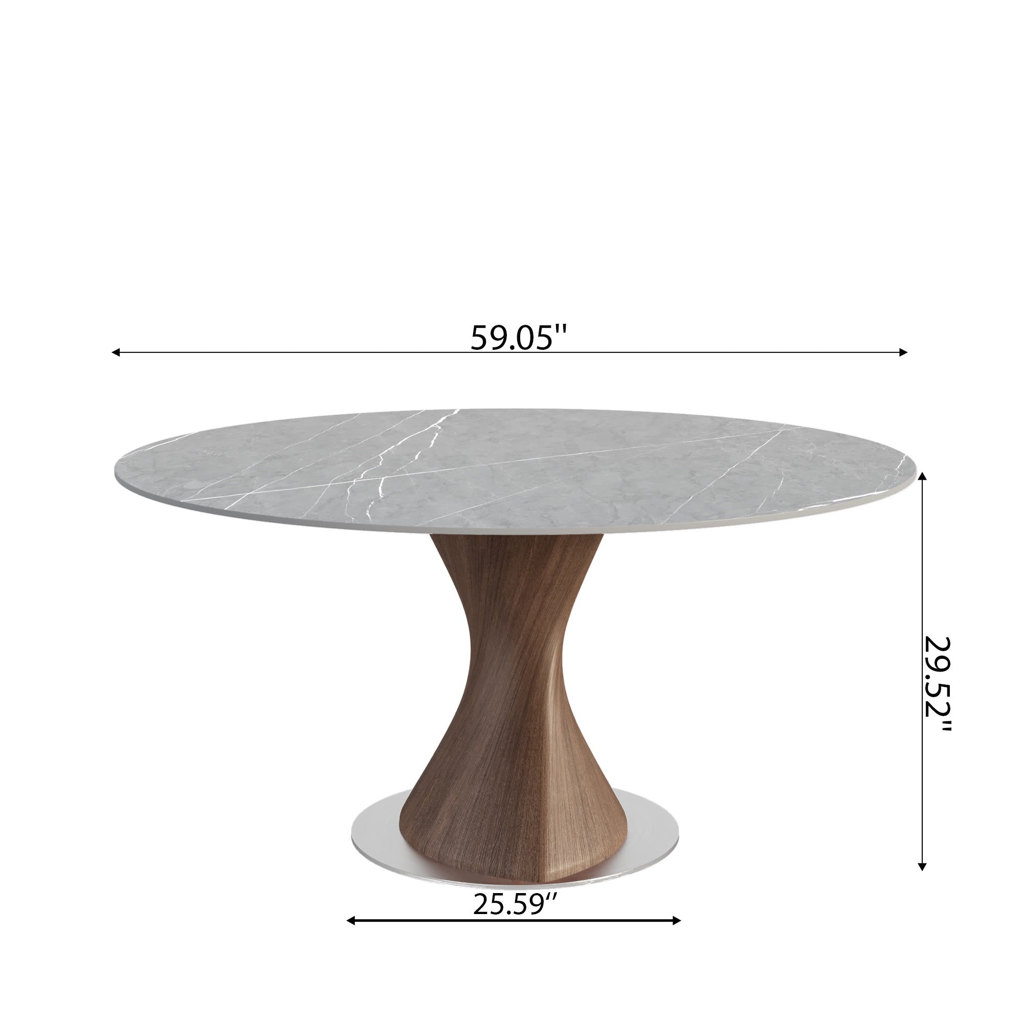 Verona Dark Walnut Solid Wood Pedestal Dining Table with Gray Stone Top - image 8