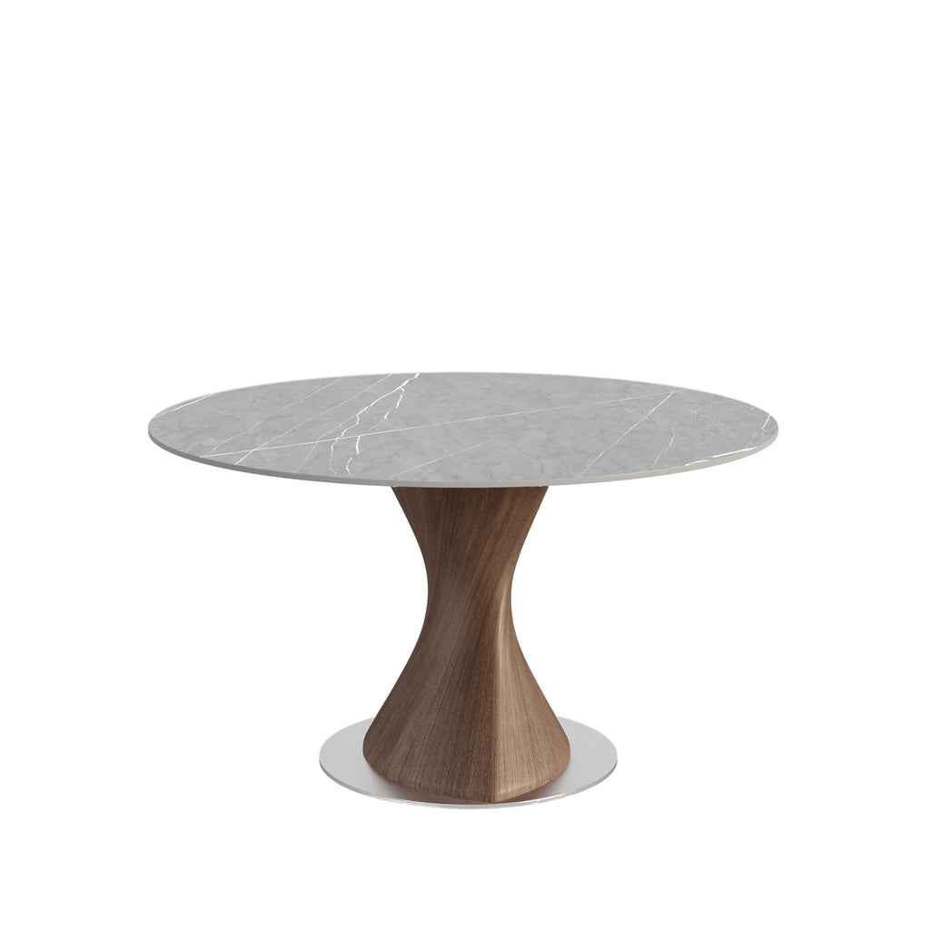 Verona Dark Walnut Solid Wood Pedestal Dining Table with Gray Stone Top - image 1