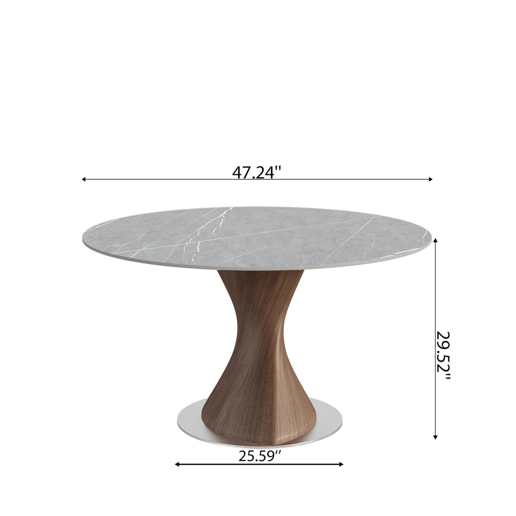 Verona Dark Walnut Solid Wood Pedestal Dining Table with Gray Stone Top - image 6