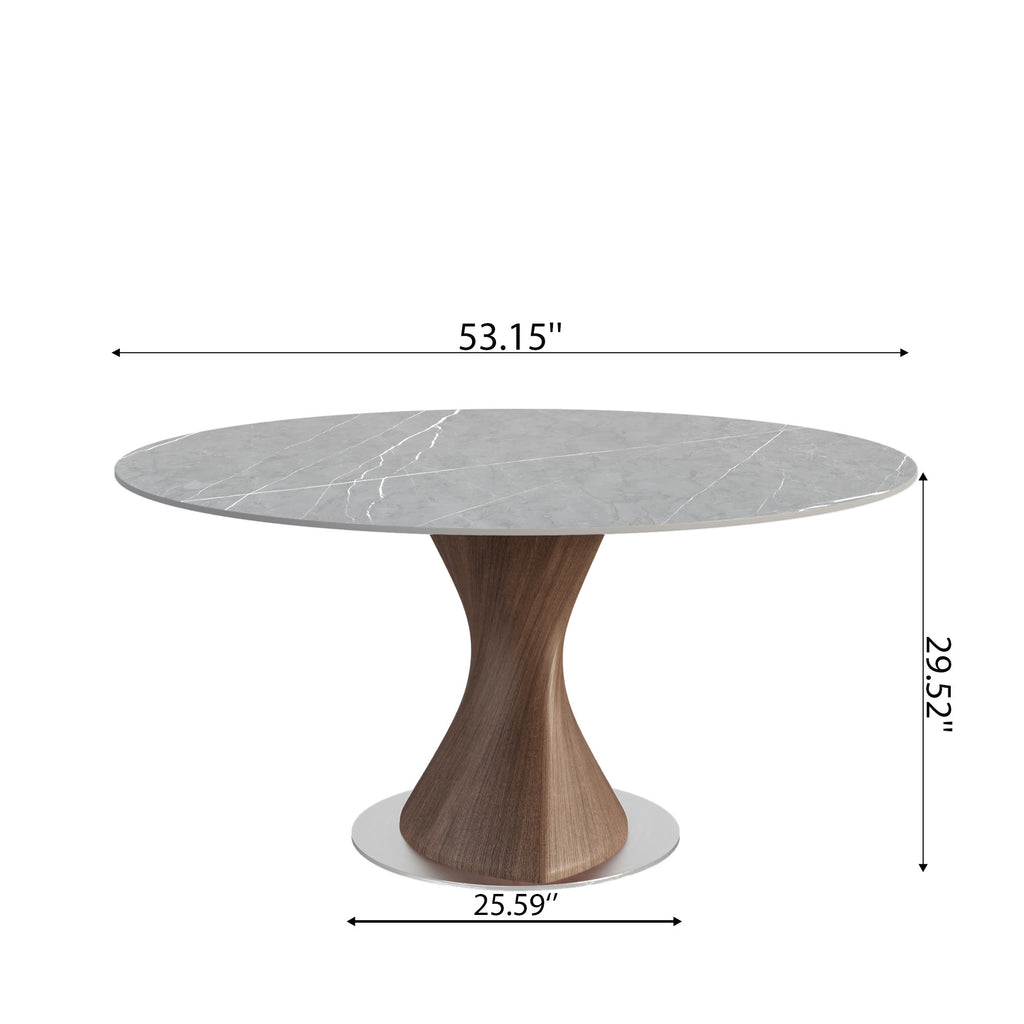 Verona Dark Walnut Solid Wood Pedestal Dining Table with Gray Stone Top - image 7