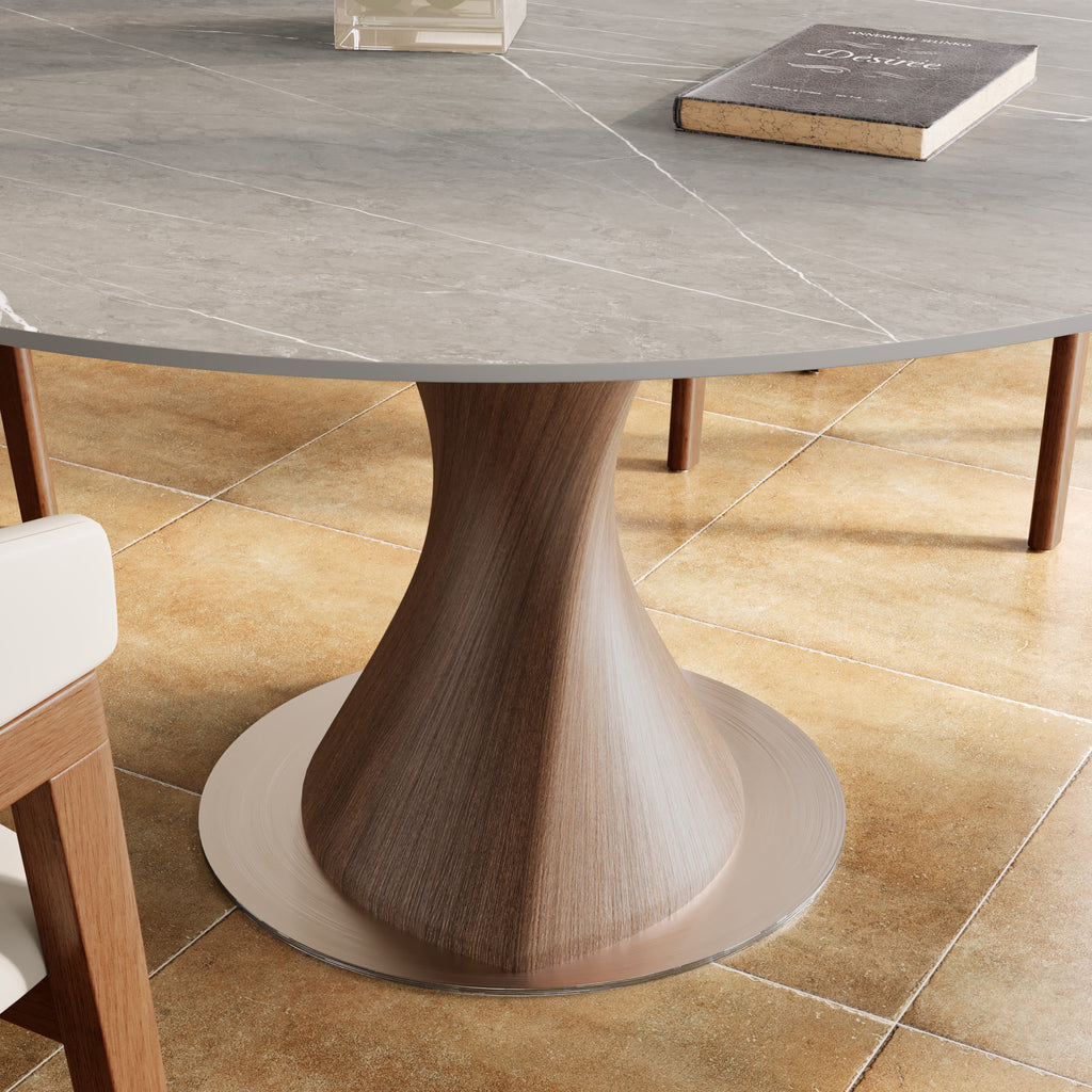 Verona Dark Walnut Solid Wood Pedestal Dining Table with Gray Stone Top - image 2