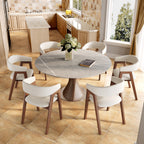 Verona Dark Walnut Solid Wood Pedestal Dining Table with Gray Stone Top - image 5