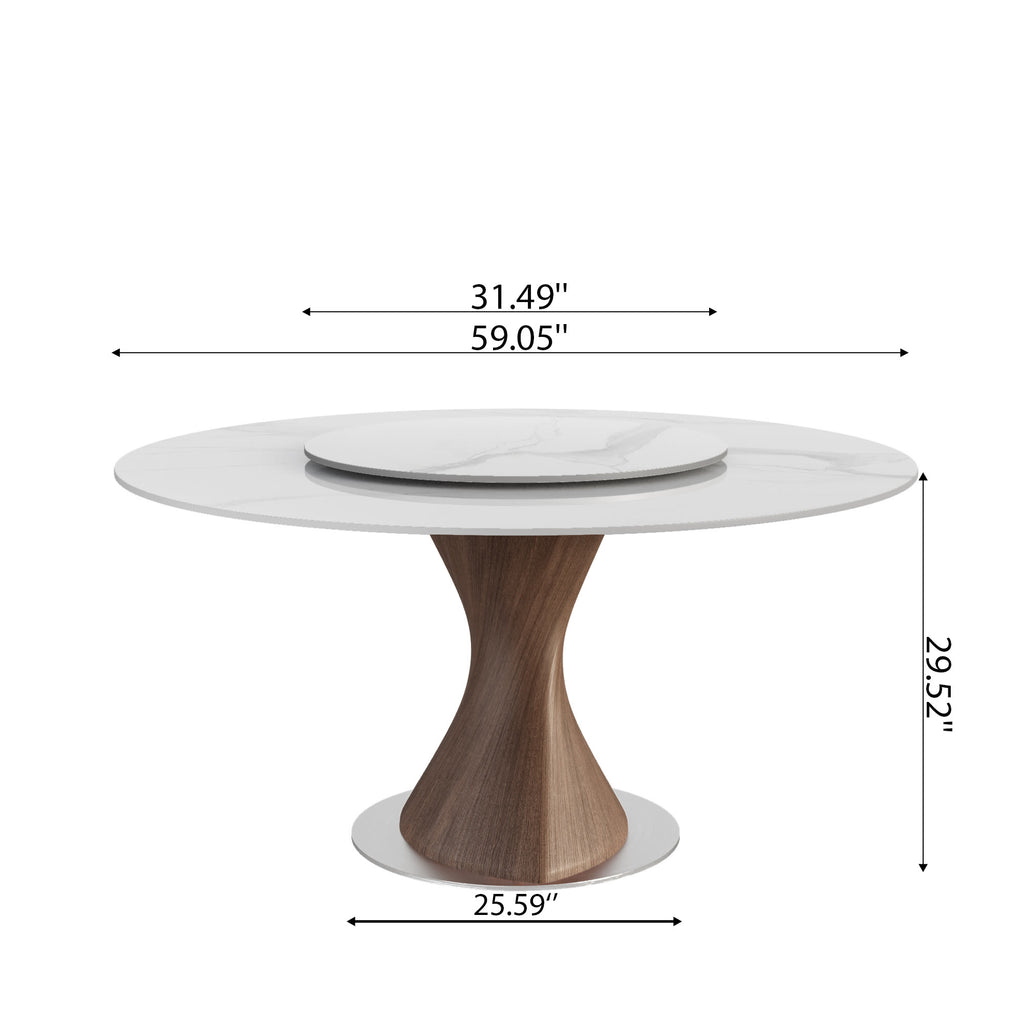 Verona Dark Walnut Round Solid Wood Pedestal Dining Table with White Stone Removable Lazy Susan - image 7