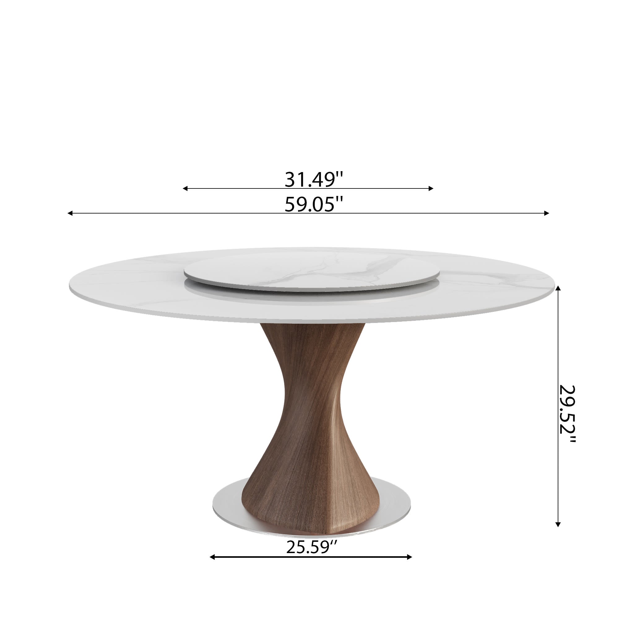 Verona Dark Walnut Round Solid Wood Pedestal Dining Table with White Stone Removable Lazy Susan - image 7