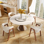 Verona Dark Walnut Round Solid Wood Pedestal Dining Table with White Stone Removable Lazy Susan - image 5