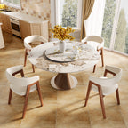 Verona Dark Walnut Round Solid Wood Pedestal Dining Table with Pandora Stone Removable Lazy Susan - image 5