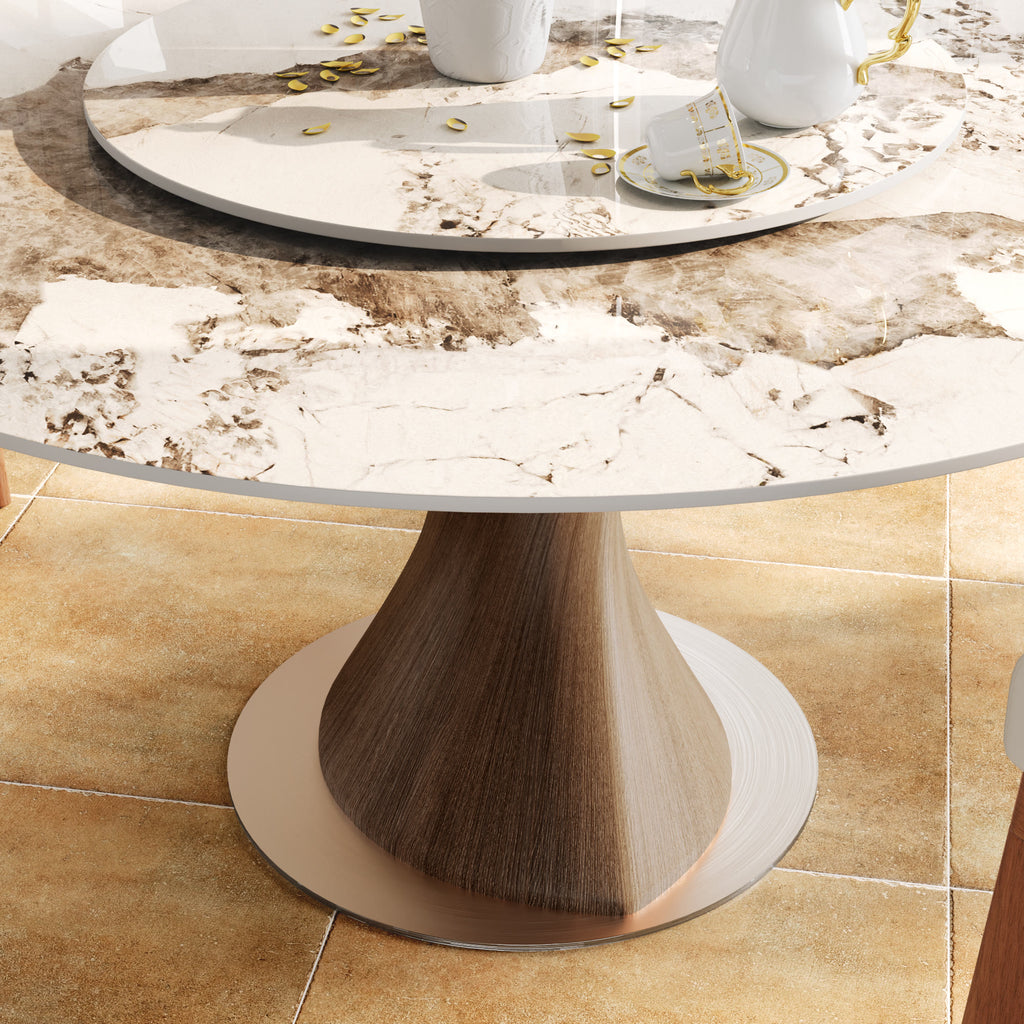 Verona Dark Walnut Round Solid Wood Pedestal Dining Table with Pandora Stone Removable Lazy Susan - image 8