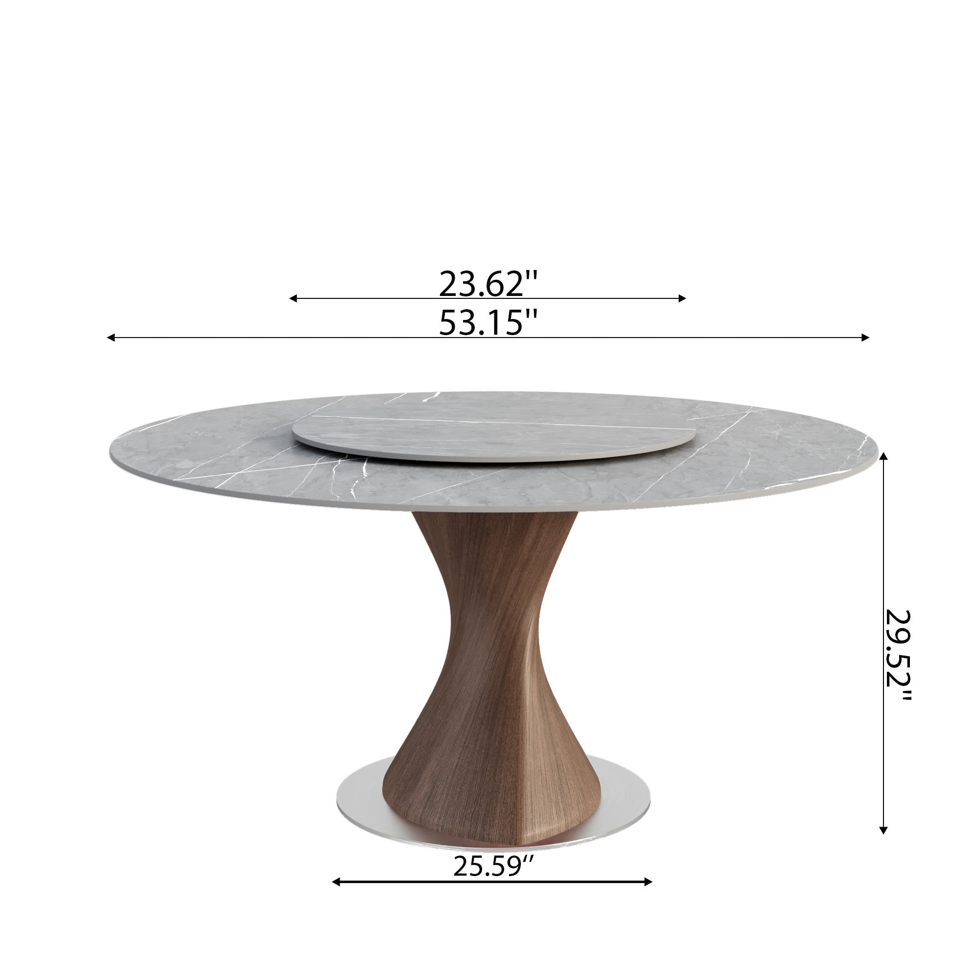 Verona Dark Walnut Round Solid Wood Pedestal Dining Table with Gray Stone Removable Lazy Susan - image 6