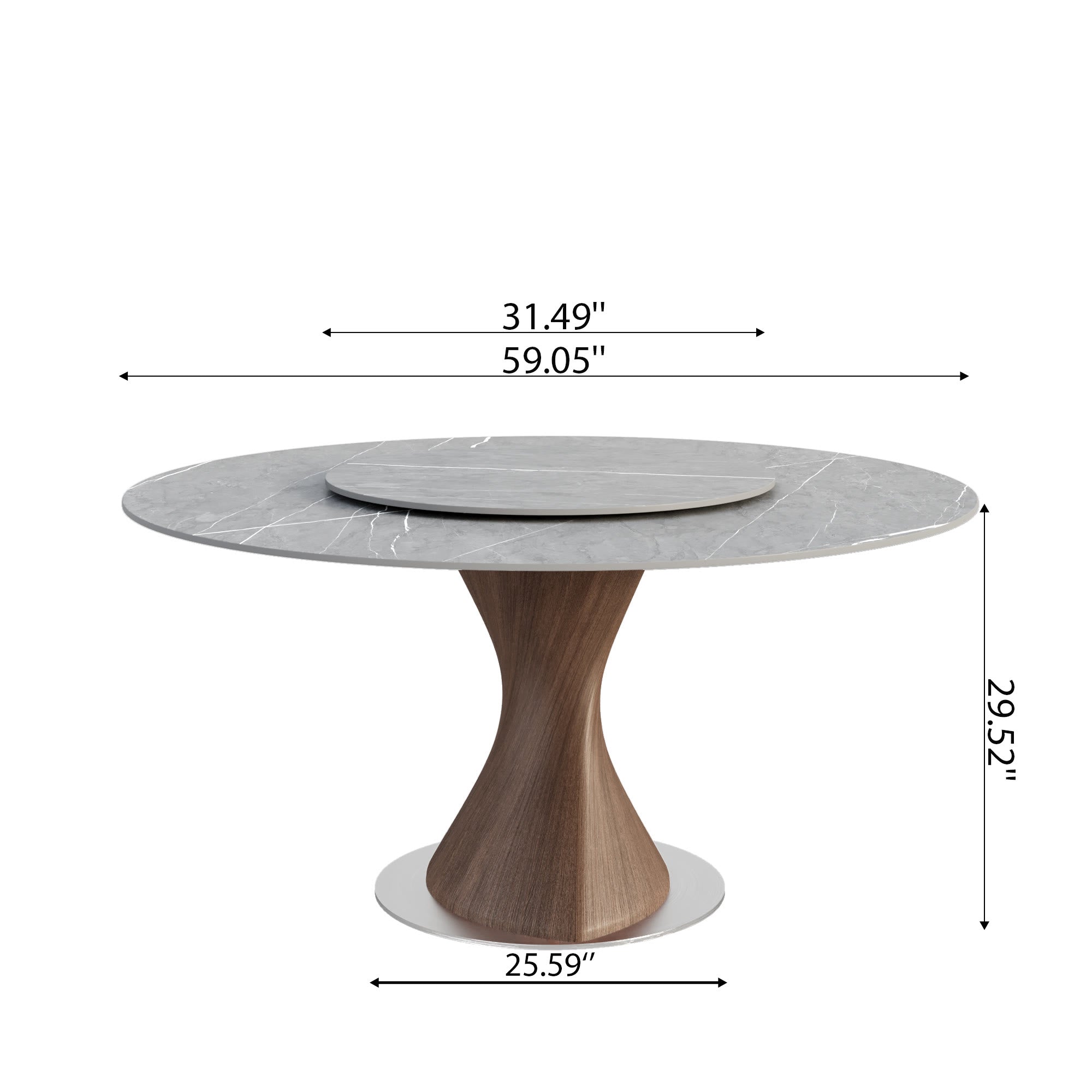 Verona Dark Walnut Round Solid Wood Pedestal Dining Table with Gray Stone Removable Lazy Susan - image 7
