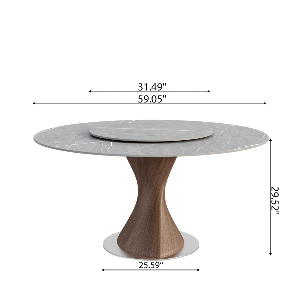 Verona Dark Walnut Round Solid Wood Pedestal Dining Table with Gray Stone Removable Lazy Susan - image 7