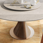Verona Dark Walnut Round Solid Wood Pedestal Dining Table with Gray Stone Removable Lazy Susan - image 8