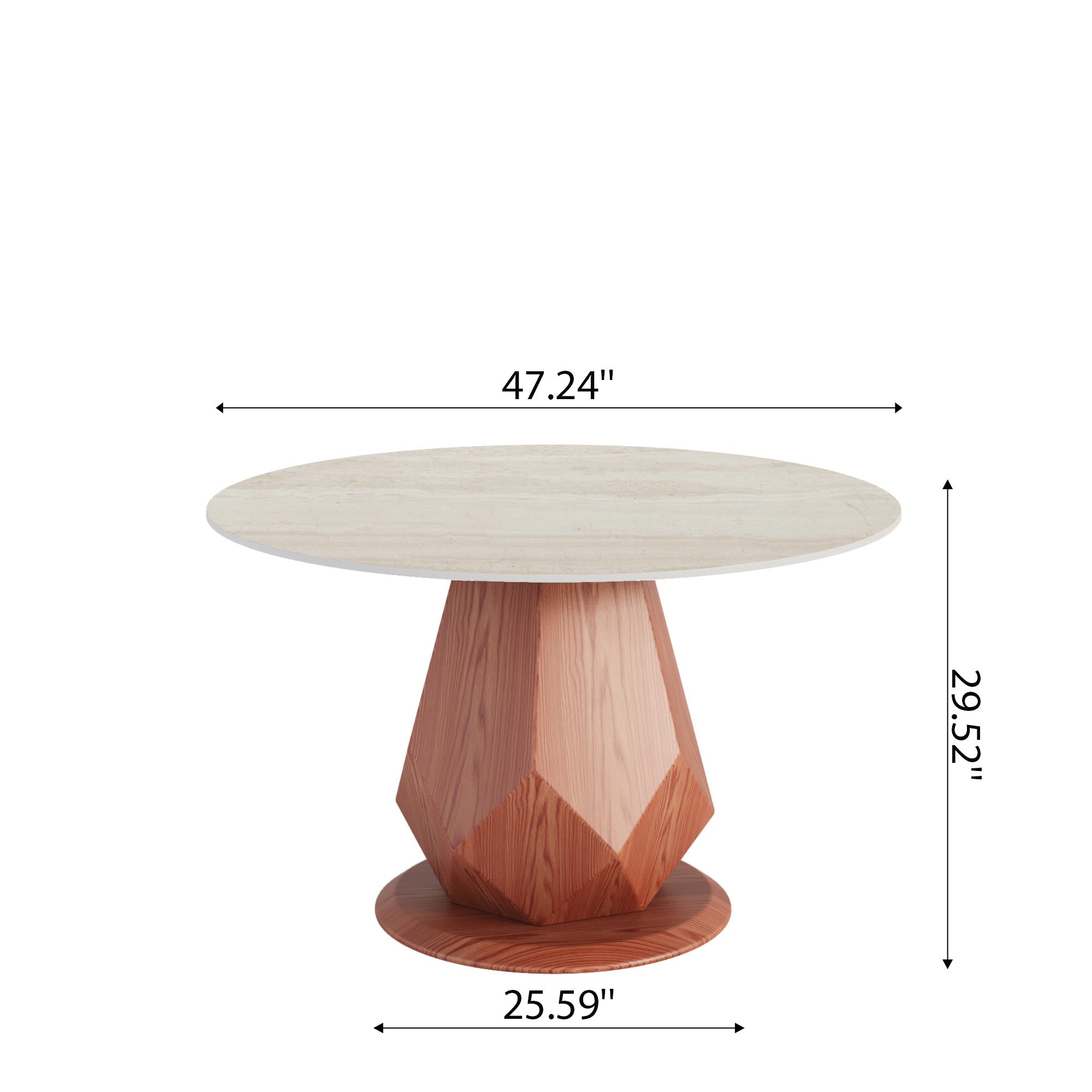 Prisma Red Walnut Round Solid Wood Pedestal Dining Table with Travertine Stone Top - image 6