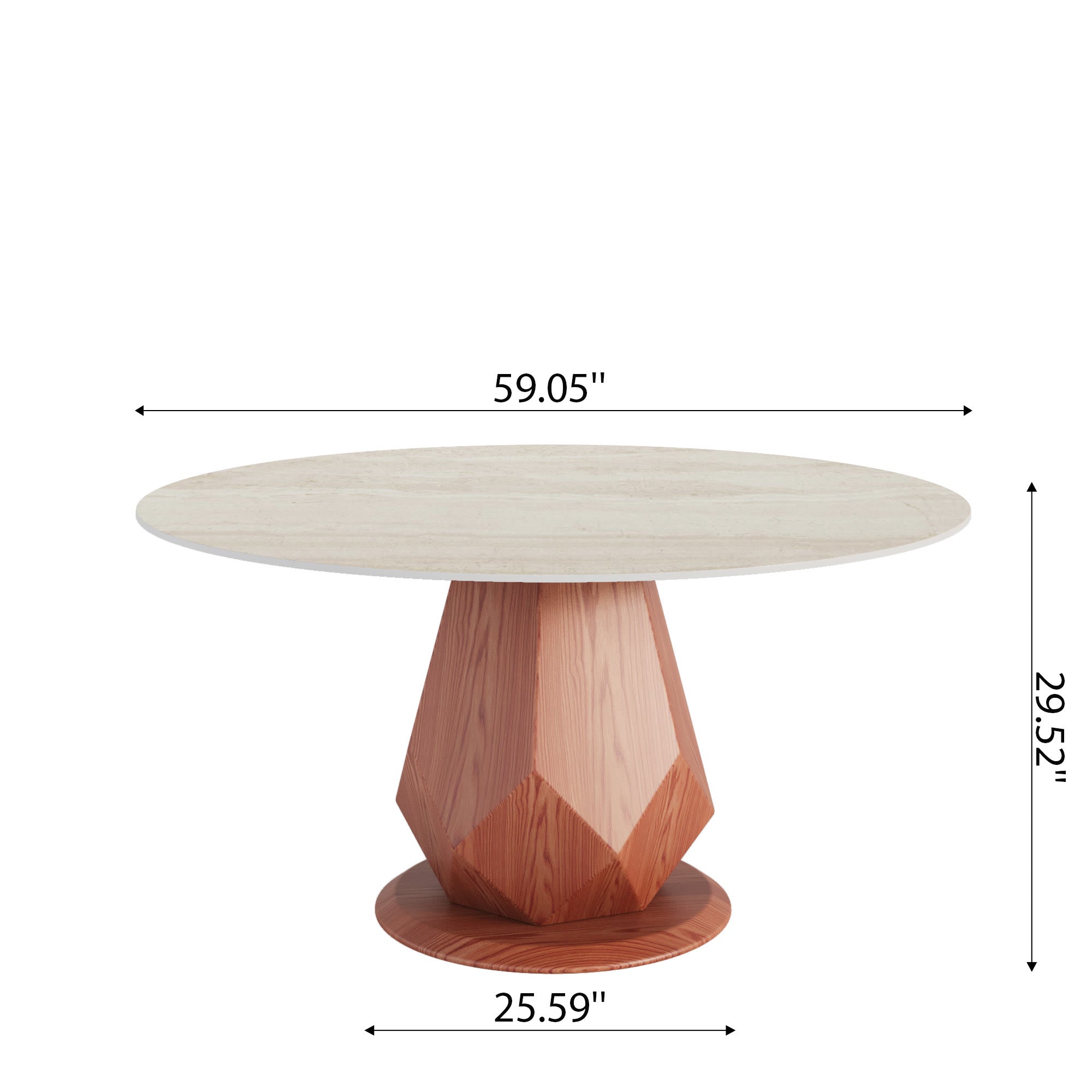 Prisma Red Walnut Round Solid Wood Pedestal Dining Table with Travertine Stone Top - image 8