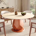 Prisma Red Walnut Round Solid Wood Pedestal Dining Table with Travertine Stone Top - 59.05'' W X 59.05'' D X 29.53'' H - image 0