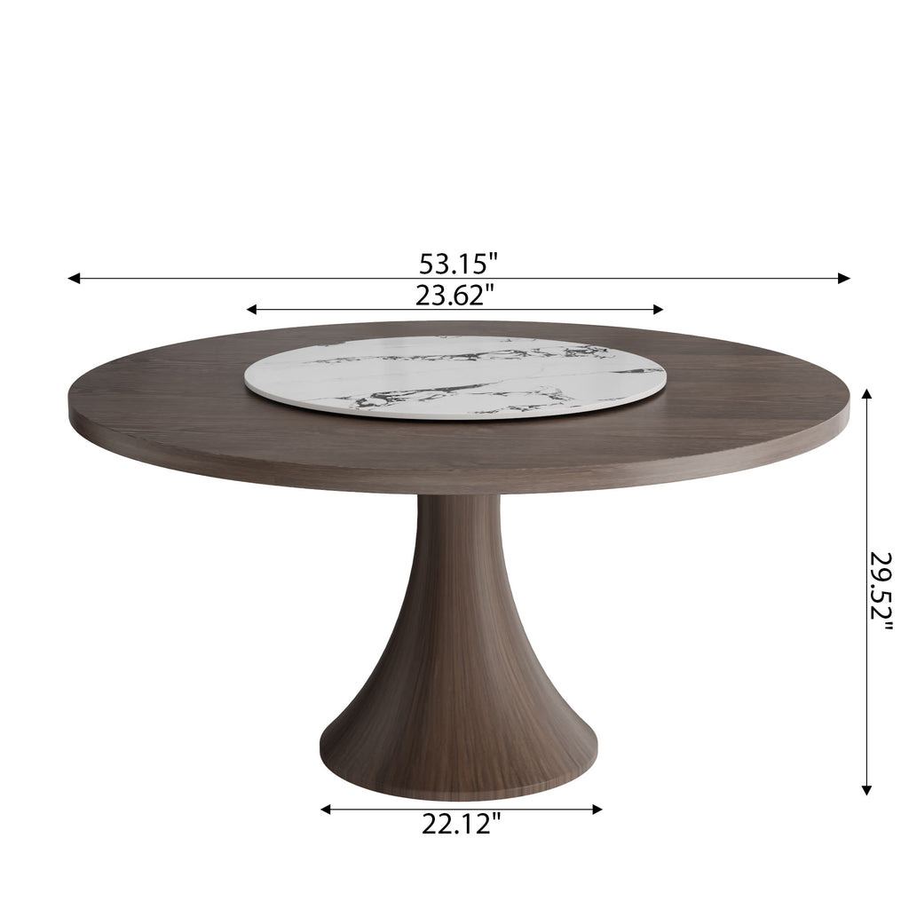 Aurelia Dark Walnut Round Solid Wood Pedestal Dining Table with Solid Wood Top and  Snow White Lazy Susan - image 6