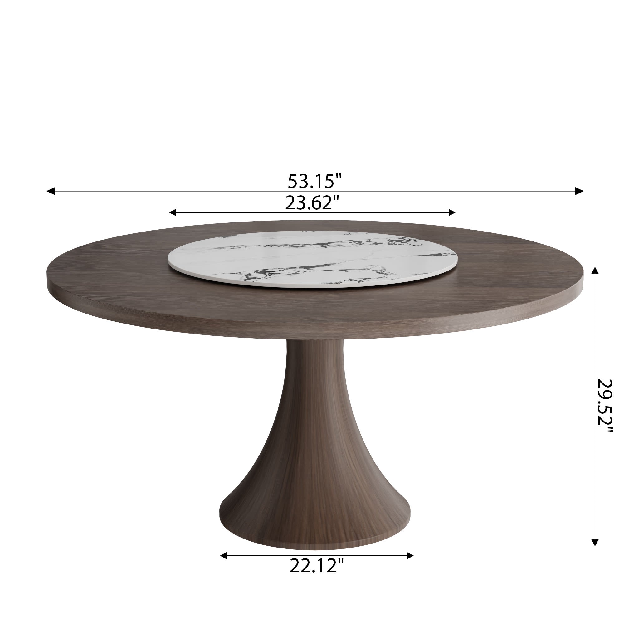 Aurelia Dark Walnut Round Solid Wood Pedestal Dining Table with Solid Wood Top and  Snow White Lazy Susan - image 6
