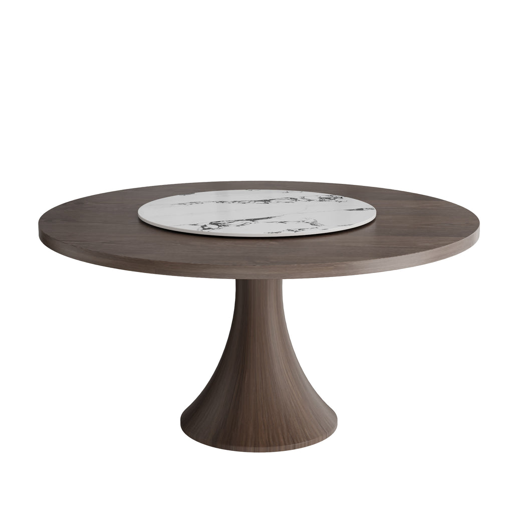 Aurelia Dark Walnut Round Solid Wood Pedestal Dining Table with Solid Wood Top and  Snow White Lazy Susan - image 1