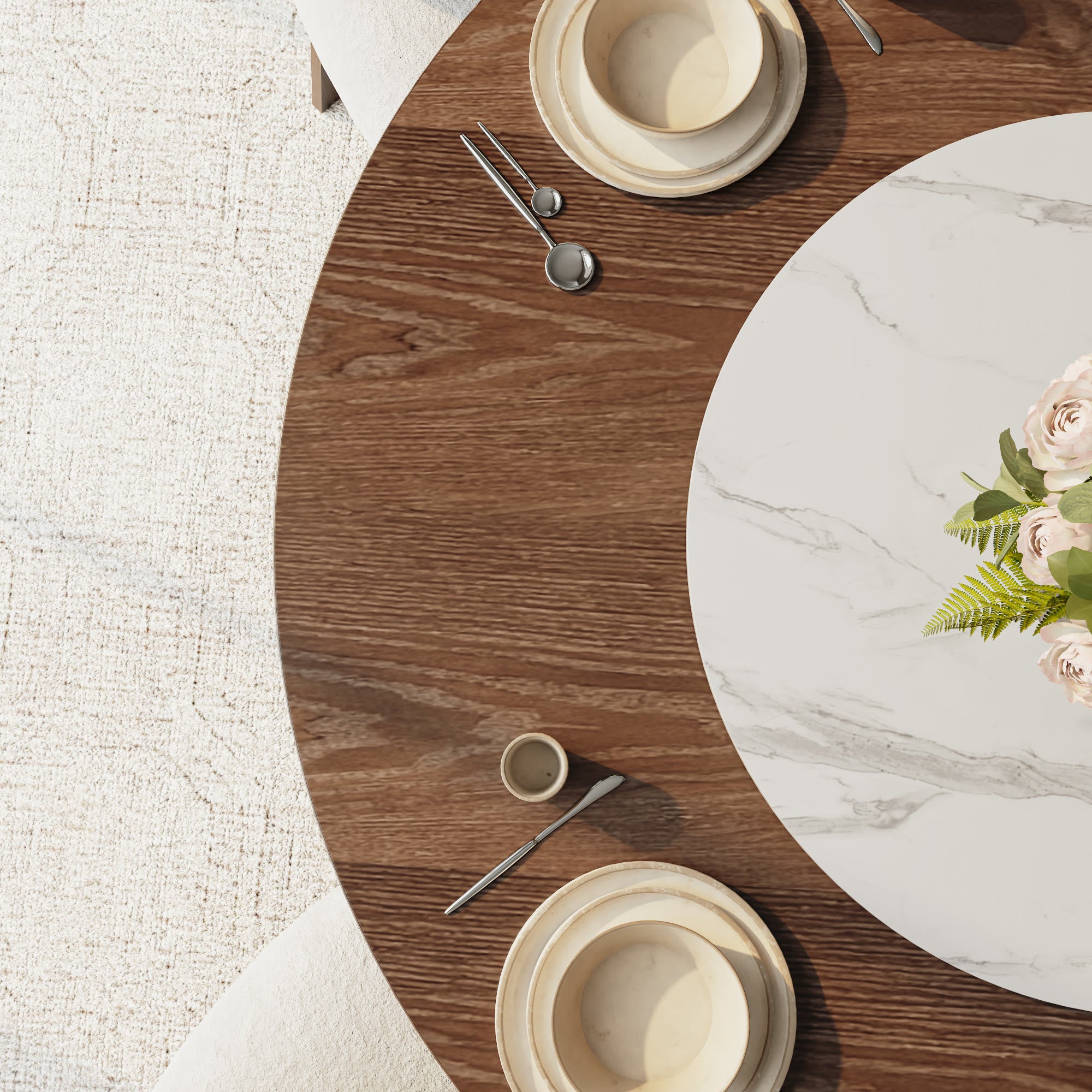 Aurelia Dark Walnut Round Solid Wood Pedestal Dining Table with Solid Wood Top and  Snow White Lazy Susan - image 8