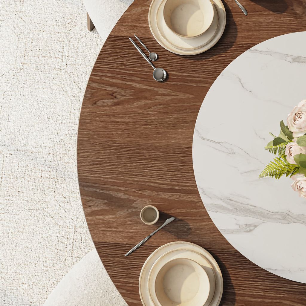 Aurelia Dark Walnut Round Solid Wood Pedestal Dining Table with Snow White Lazy Susan - image 8