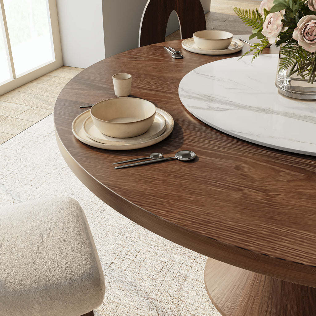 Aurelia Dark Walnut Round Solid Wood Pedestal Dining Table with Snow White Lazy Susan - image 2