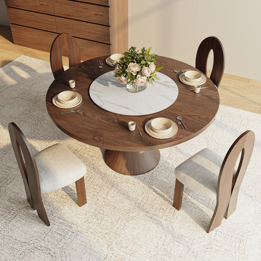 Aurelia Dark Walnut Round Solid Wood Pedestal Dining Table with Snow White Lazy Susan - image 4
