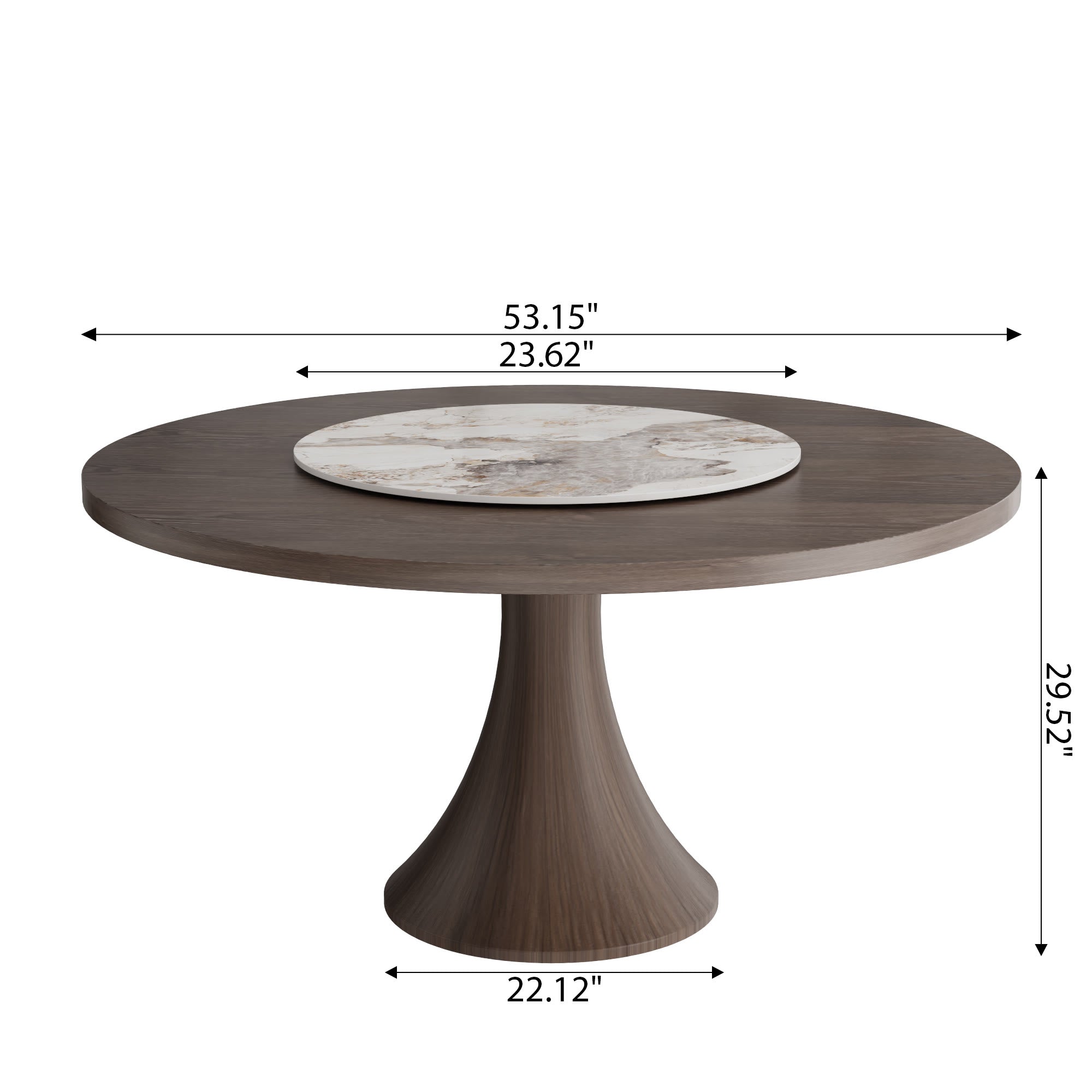 Aurelia Dark Walnut Round Solid Wood Pedestal Dining Table with Solid Wood Top and Pandora Stone Lazy Susan - image 6