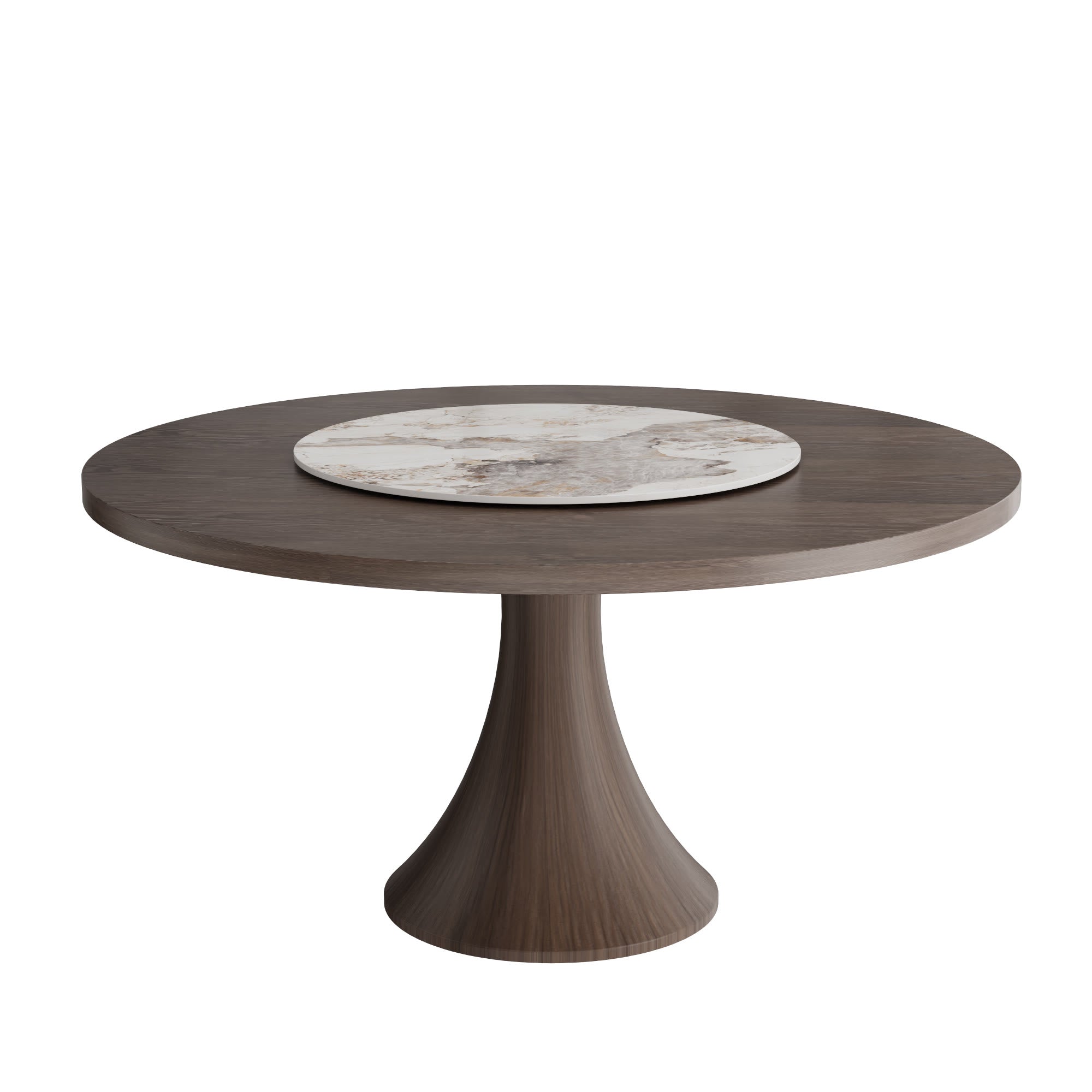 Aurelia Dark Walnut Round Solid Wood Pedestal Dining Table with Solid Wood Top and Pandora Stone Lazy Susan - image 1