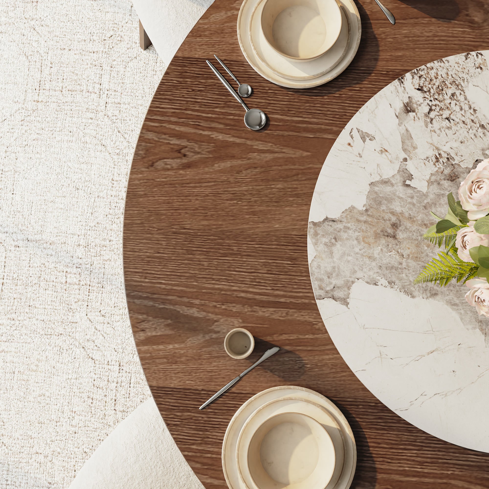 Aurelia Dark Walnut Round Solid Wood Pedestal Dining Table with Solid Wood Top and Pandora Stone Lazy Susan - image 8