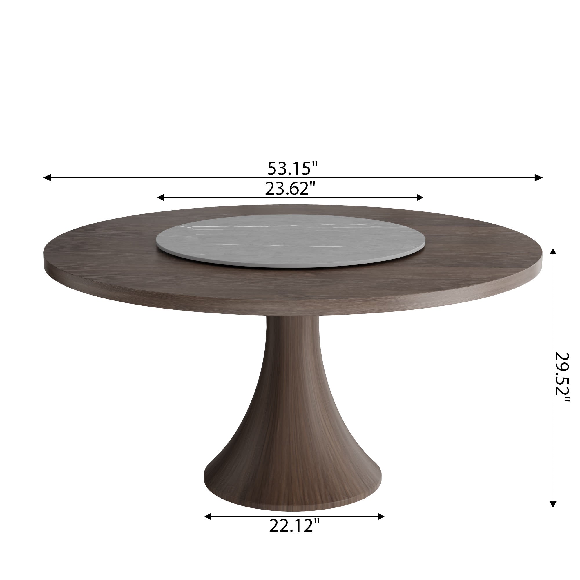 Aurelia Dark Walnut Round Solid Wood Pedestal Dining Table with Solid Wood Top and Grey Stone Lazy Susan - image 6