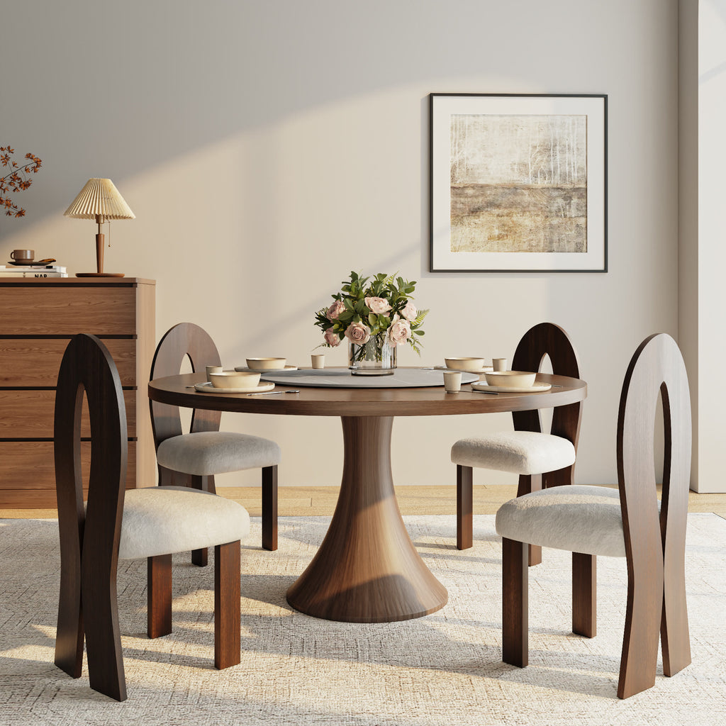 Aurelia Dark Walnut Round Solid Wood Pedestal Dining Table with Solid Wood Top and Grey Stone Lazy Susan - image 4
