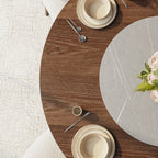 Aurelia Dark Walnut Round Solid Wood Pedestal Dining Table with Solid Wood Top and Grey Stone Lazy Susan - image 8