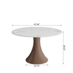 Aurelia Dark Walnut Round Solid Wood Pedestal Dining Table with Snow White Stone Top - image 6