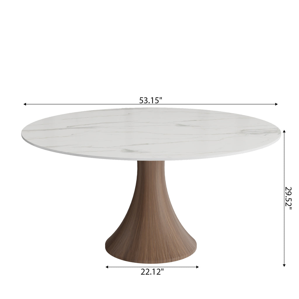 Aurelia Dark Walnut Round Solid Wood Pedestal Dining Table with Snow White Stone Top - image 7