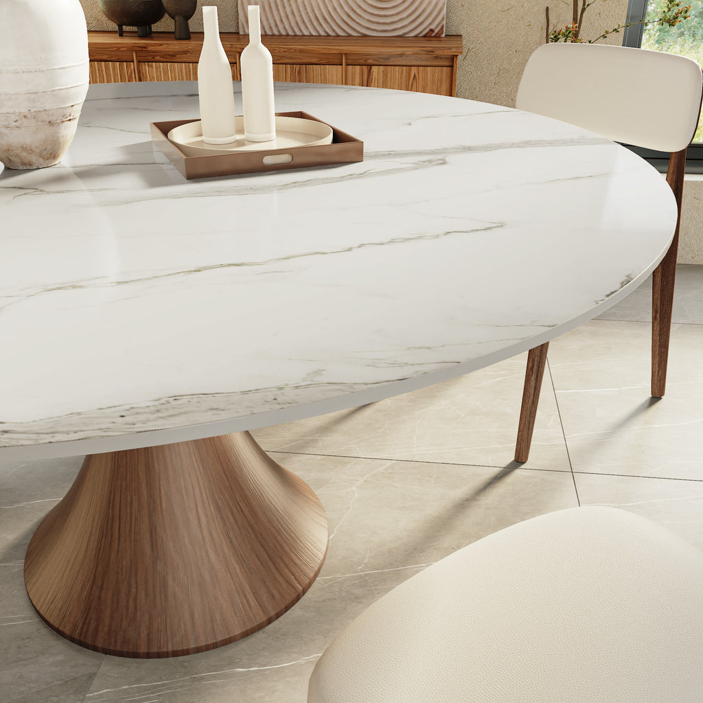 Aurelia Dark Walnut Round Solid Wood Pedestal Dining Table with Snow White Stone Top - image 2
