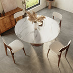 Aurelia Dark Walnut Round Solid Wood Pedestal Dining Table with Snow White Stone Top - image 5