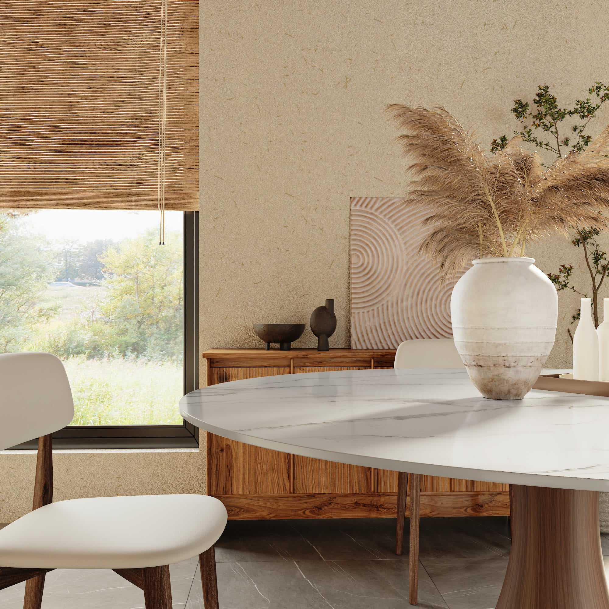 Aurelia Dark Walnut Round Solid Wood Pedestal Dining Table with Snow White Stone Top - image 3