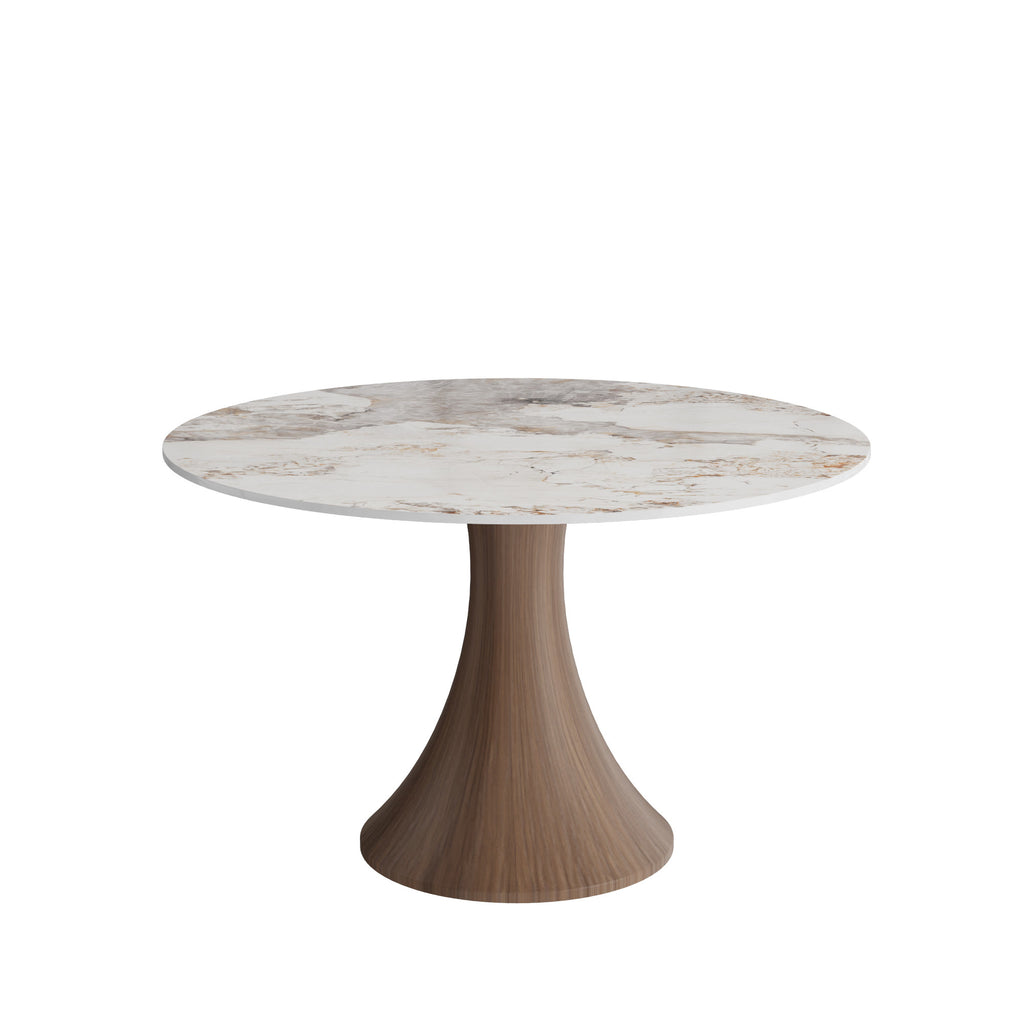 Aurelia Dark Walnut Round Solid Wood Pedestal Dining Table with Pandora Stone Top - image 1