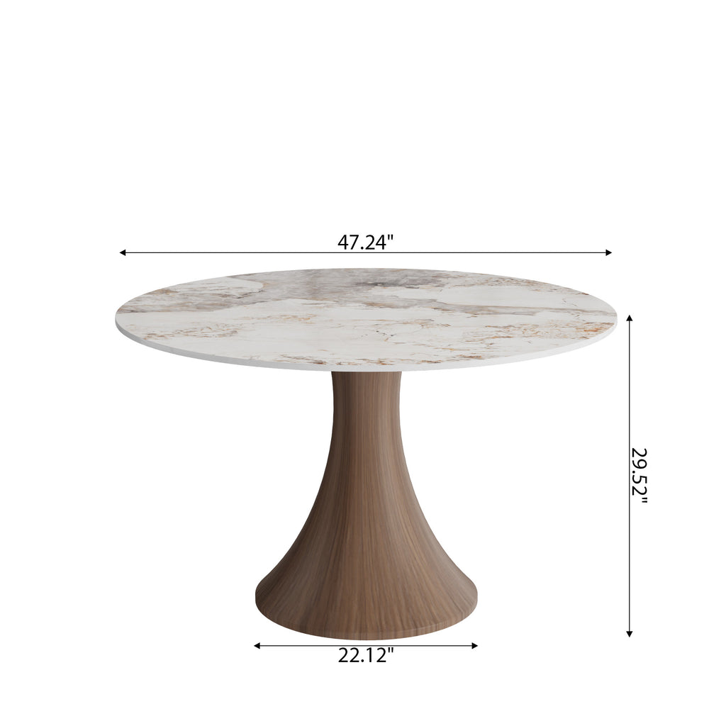 Aurelia Dark Walnut Round Solid Wood Pedestal Dining Table with Pandora Stone Top - image 6