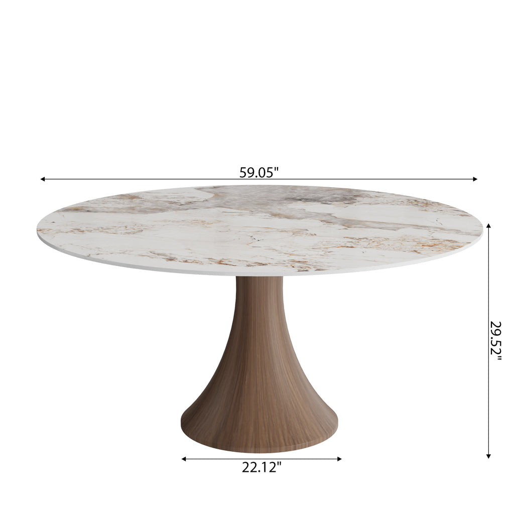 Aurelia Dark Walnut Round Solid Wood Pedestal Dining Table with Pandora Stone Top - image 8