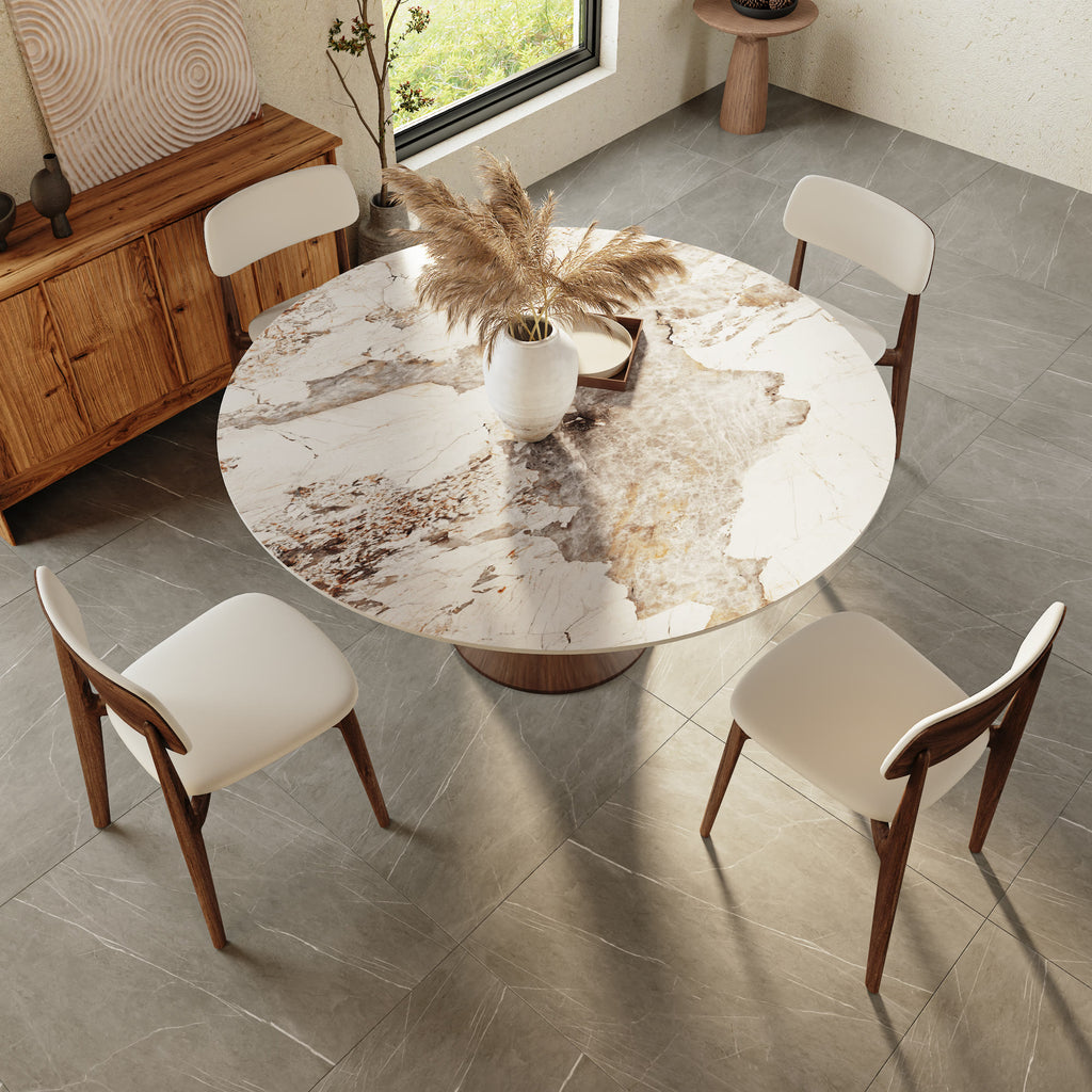 Aurelia Dark Walnut Round Solid Wood Pedestal Dining Table with Pandora Stone Top - image 5