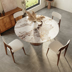 Aurelia Dark Walnut Round Solid Wood Pedestal Dining Table with Pandora Stone Top - image 5