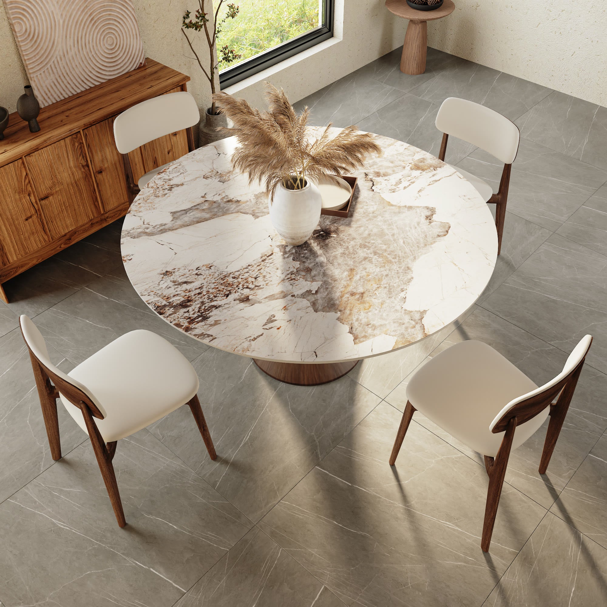 Aurelia Dark Walnut Round Solid Wood Pedestal Dining Table with Pandora Stone Top - image 5