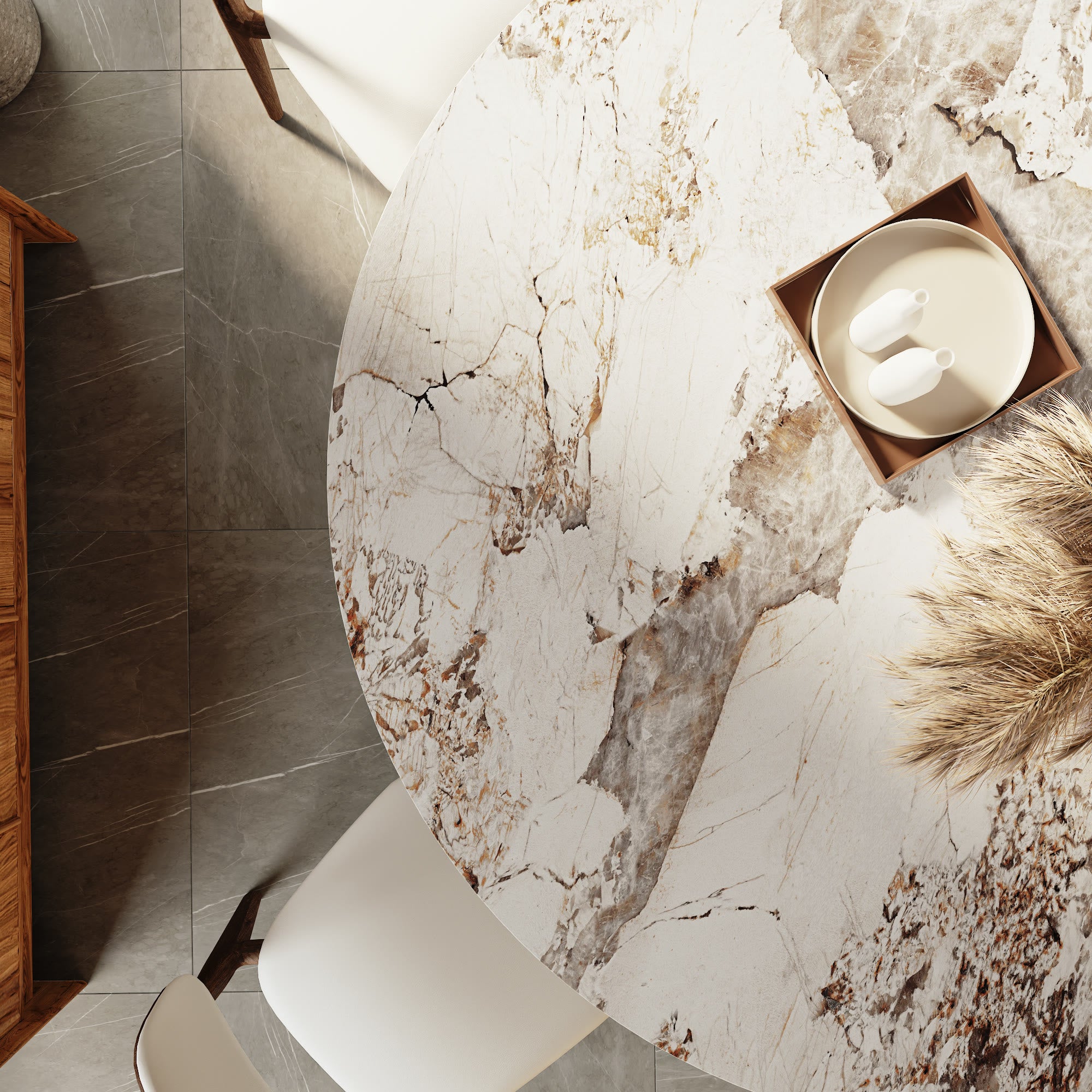 Aurelia Dark Walnut Round Solid Wood Pedestal Dining Table with Pandora Stone Top - image 9