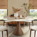 Aurelia Dark Walnut Round Solid Wood Pedestal Dining Table with Pandora Stone Top - 59.05'' W X 59.05'' D X 29.53'' H - image 0