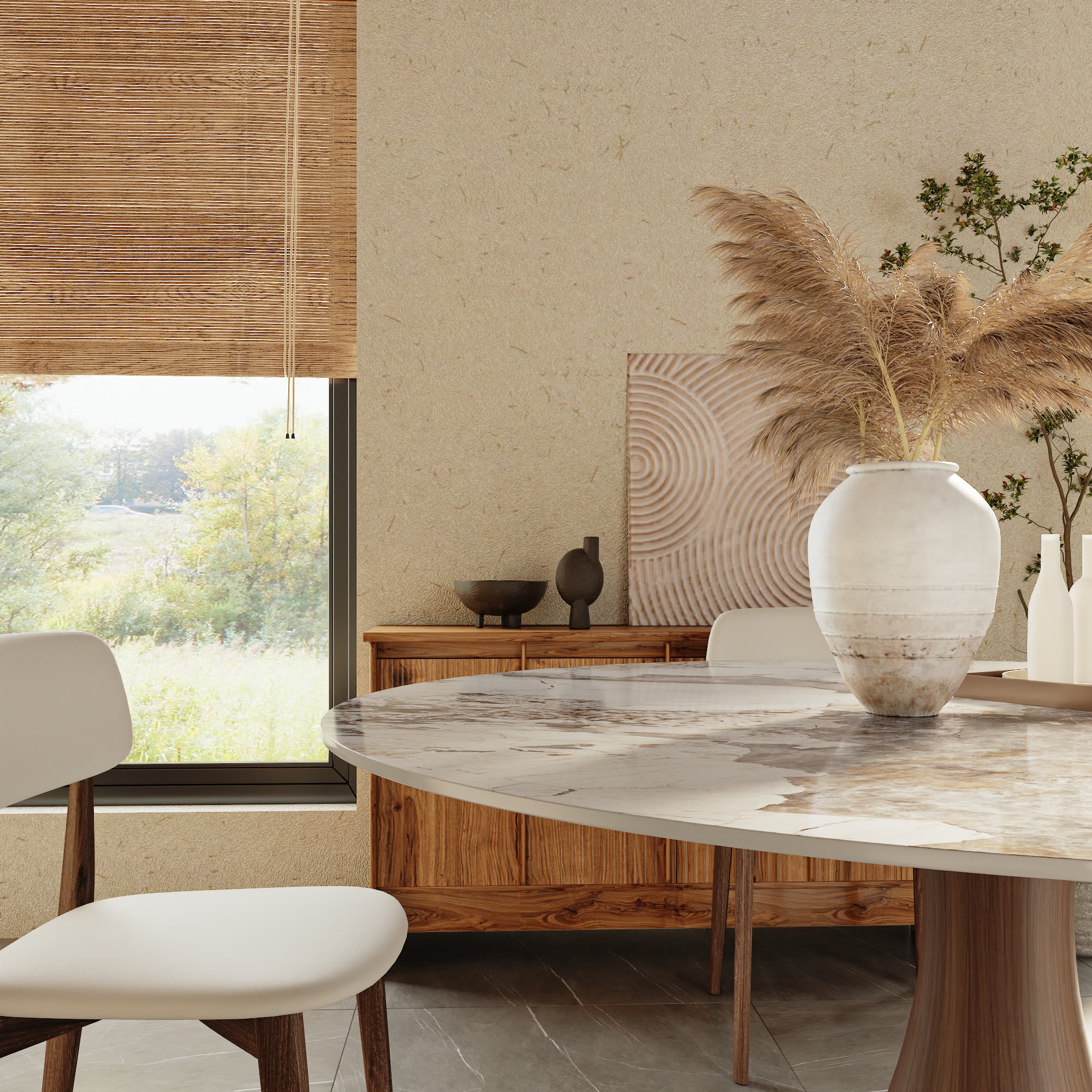 Aurelia Dark Walnut Round Solid Wood Pedestal Dining Table with Pandora Stone Top - image 2