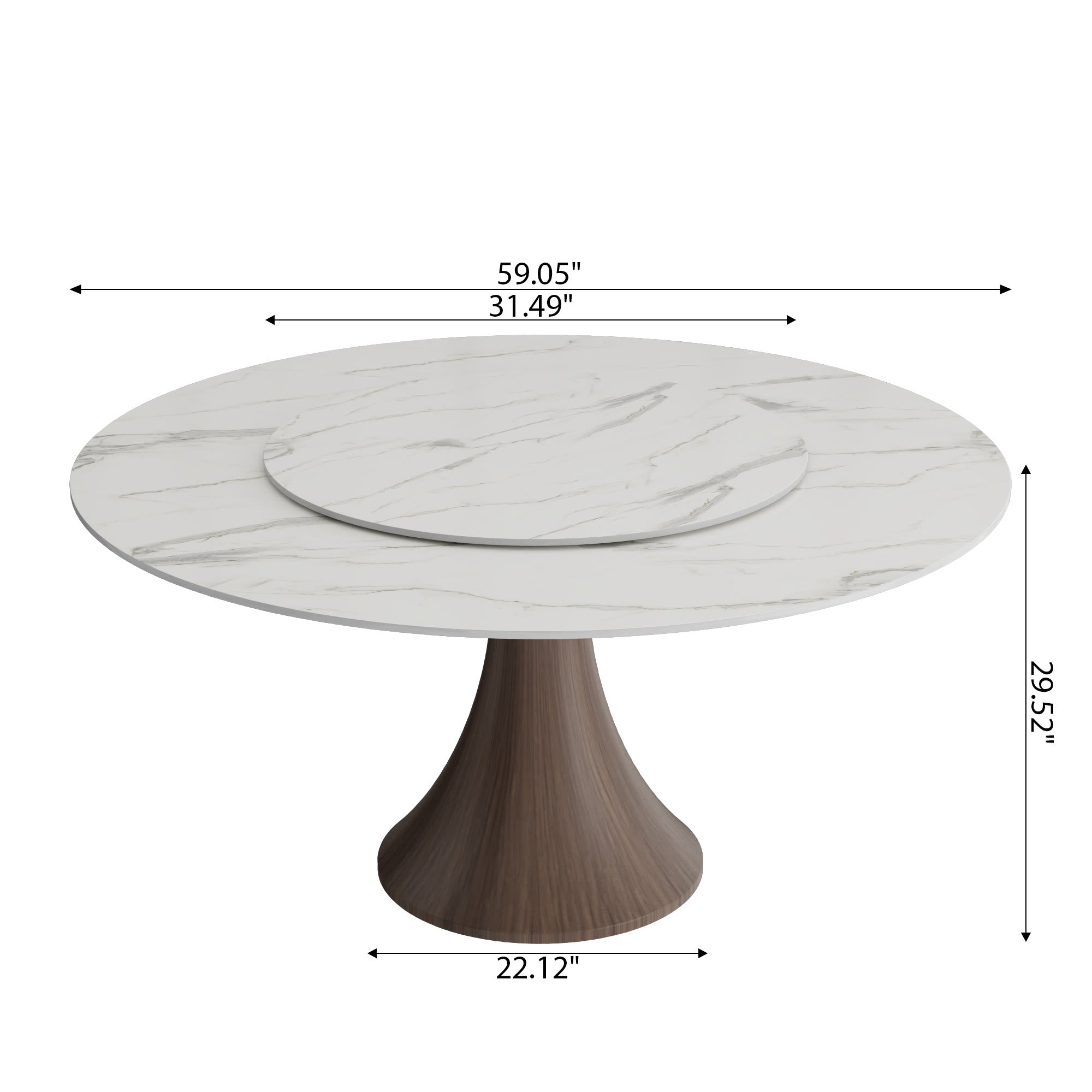 Aurelia Dark Walnut Round Solid Wood Pedestal Dining Table with Snow White Stone Top and Matching Lazy Susan - image 6