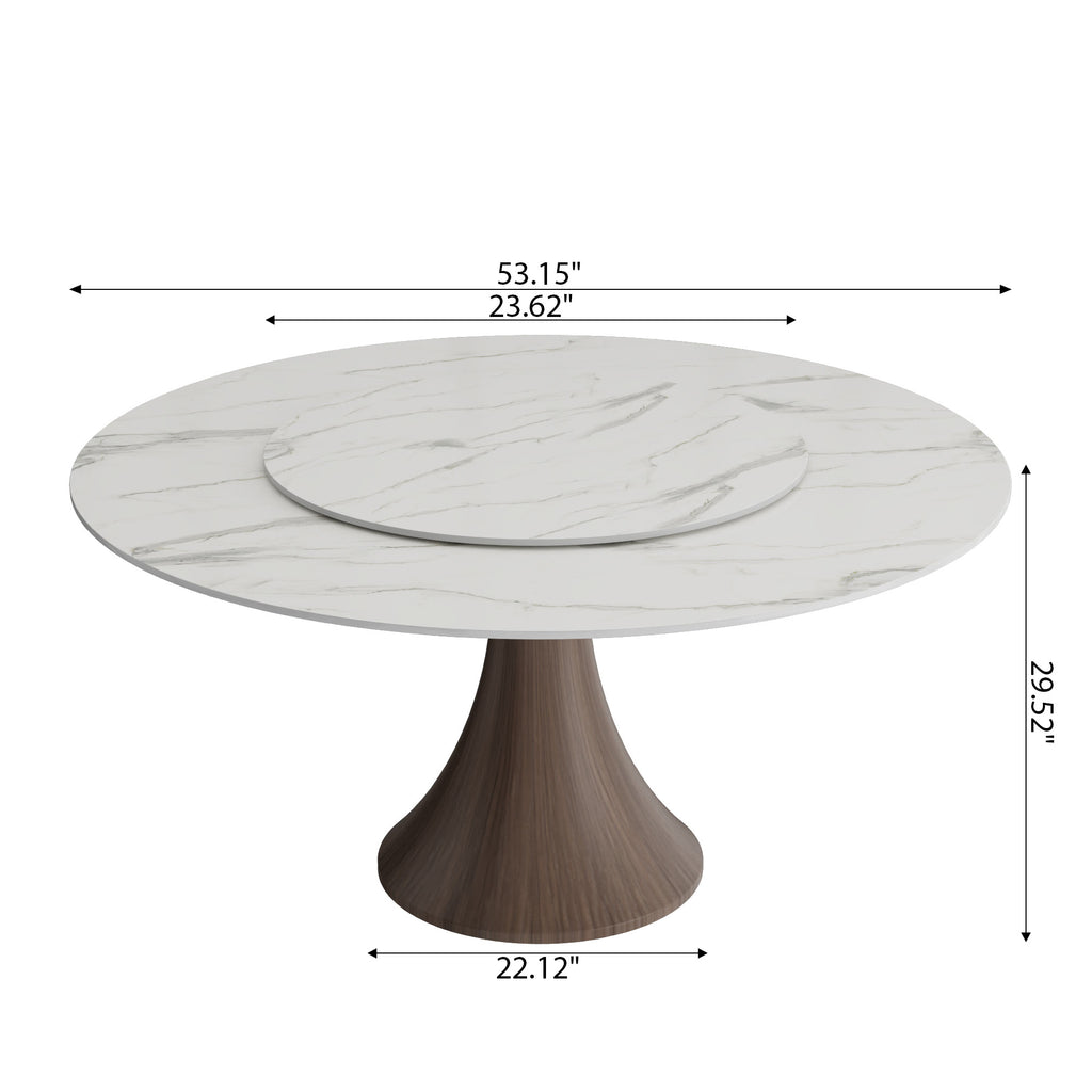 Aurelia Dark Walnut Round Solid Wood Pedestal Dining Table with Snow White Stone Top and Matching Lazy Susan - image 5