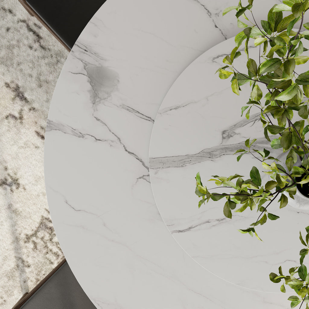 Aurelia Dark Walnut Round Solid Wood Pedestal Dining Table with Snow White Stone Top and Matching Lazy Susan - image 7