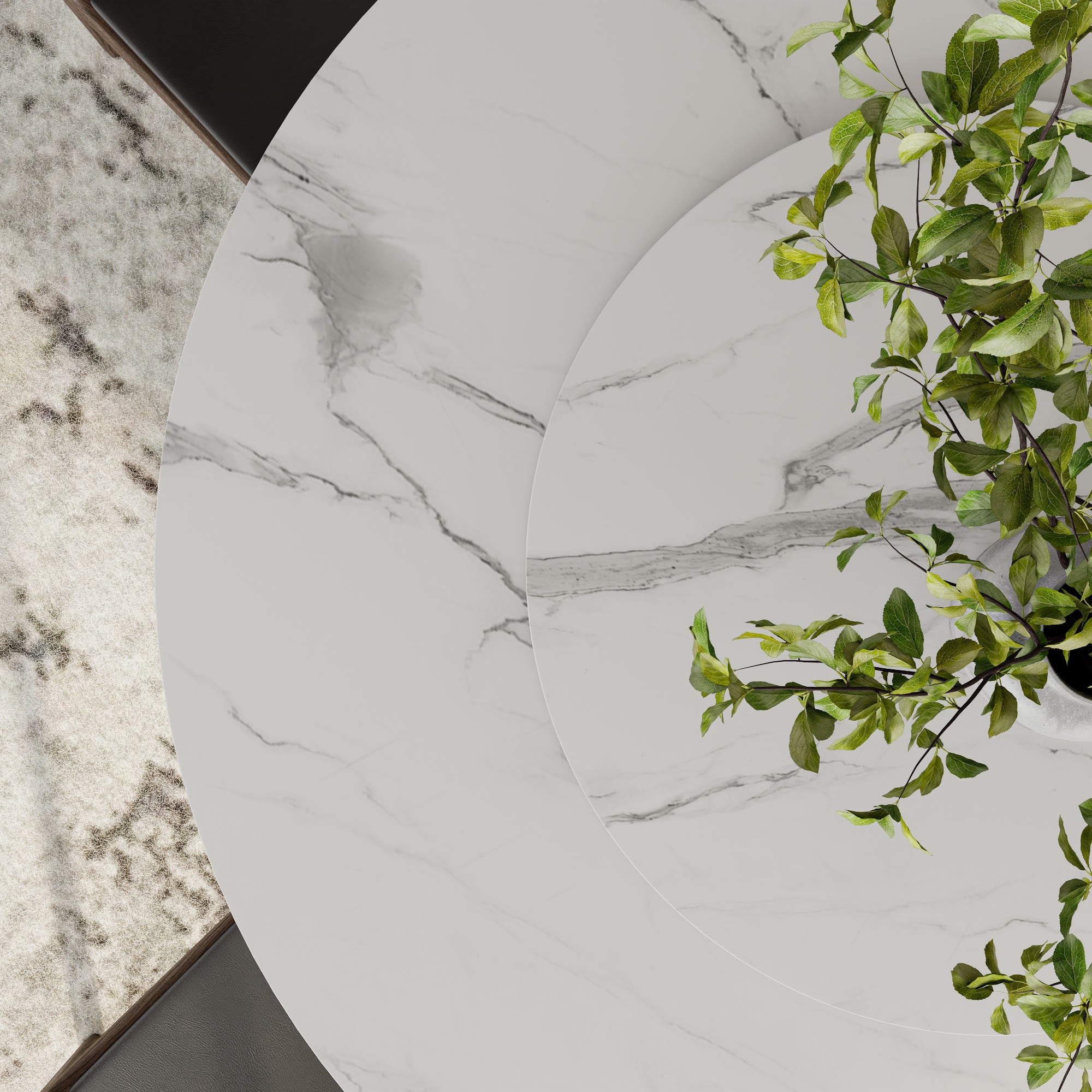 Aurelia Dark Walnut Round Solid Wood Pedestal Dining Table with Snow White Stone Top and Matching Lazy Susan - image 7